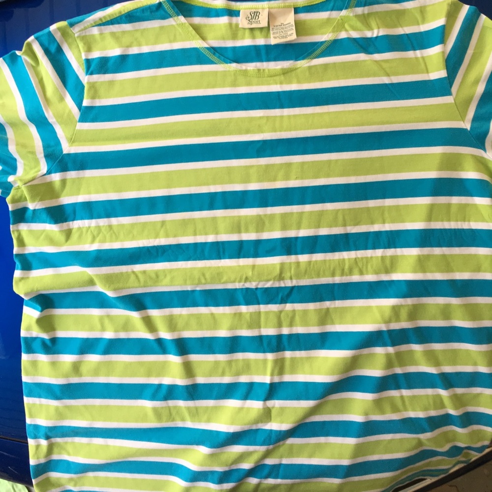 Green/Blue/White Striped blouse